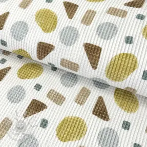 Katoen met wafelbinding Shapes yellow digital print