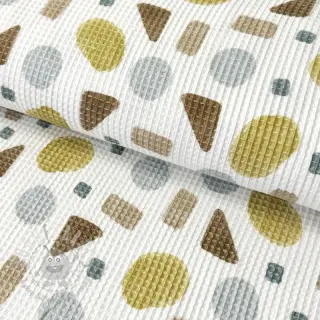 Katoen met wafelbinding Shapes yellow digital print
