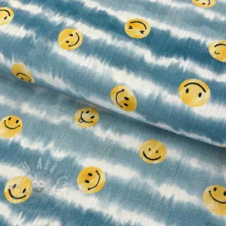 Dubbelgaas/mousseline Happy faces jeans digital print