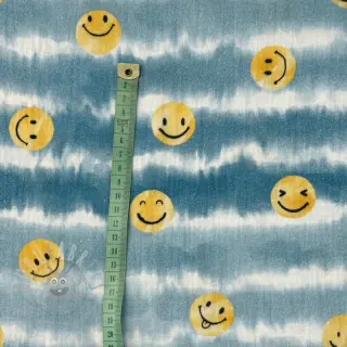 Dubbelgaas/mousseline Happy faces jeans digital print