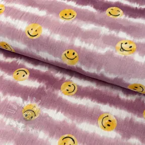 Dubbelgaas/mousseline Happy faces blush digital print