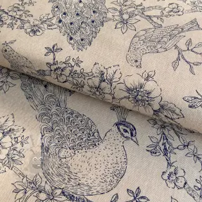Decoratiestof Linenlook Peacock Romance Scene