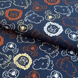 Katoenen stof Safari animals navy