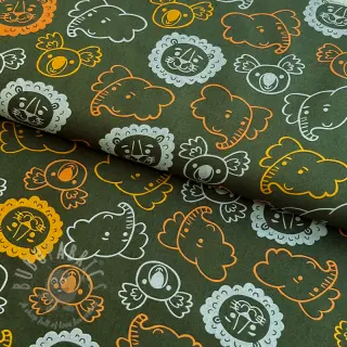 Katoenen stof Safari animals dark green