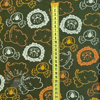 Katoenen stof Safari animals dark green