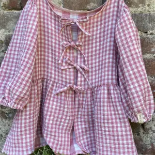 Dubbelgaas/mousseline Double sided CHECKS MINI mauve