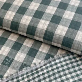 Dubbelgaas/mousseline Double sided CHECKS MINI cyan