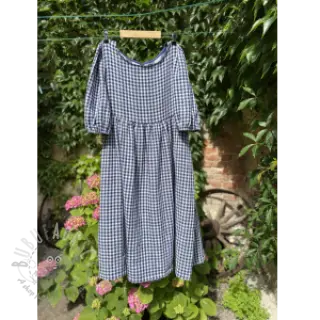 Dubbelgaas/mousseline Double sided CHECKS MINI navy
