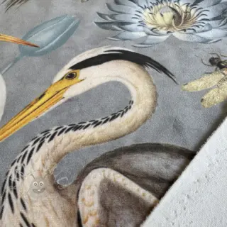 Decoratiestof VELVET Heron bird steel grey