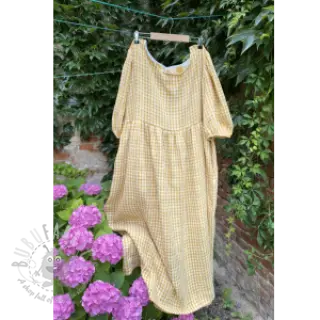 Dubbelgaas/mousseline Double sided CHECKS MINI ochre