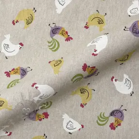 Decoratiestof Linenlook Rooster And Chick