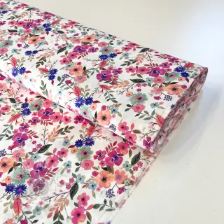 Viscose LUREX Tossed flowers white digital print