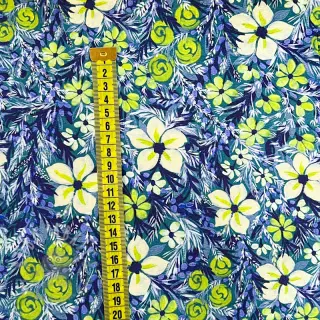 Viscose SATIN Blue flowers digital print