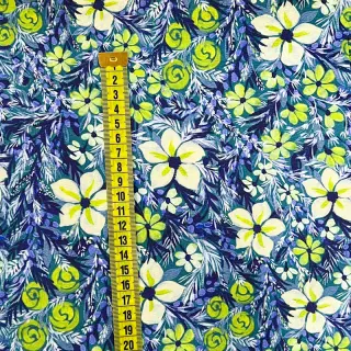 Viskóza SATIN Blue flowers digital print