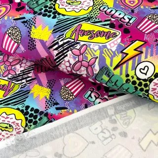 Sweaterstof Manga fuchsia digital print