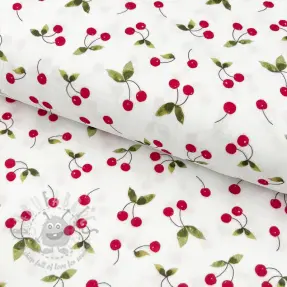 Dubbelgaas/mousseline Cherries white digital print