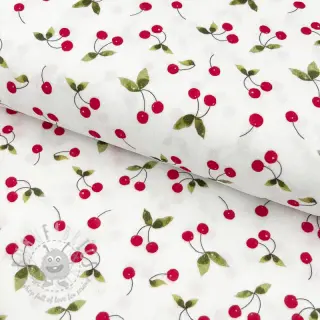 Dubbelgaas/mousseline Cherries white digital print