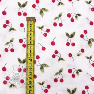 Dubbelgaas/mousseline Cherries white digital print