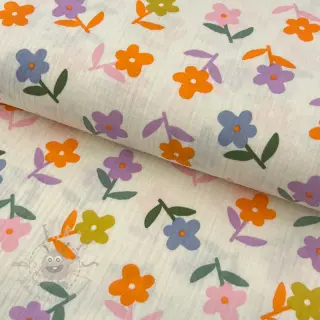 Dubbelgaas/mousseline Retro flowie ecru