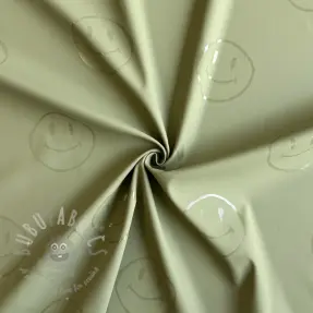Stof voor regenjas Happy faces army green
