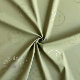 Stof voor regenjas Happy faces army green