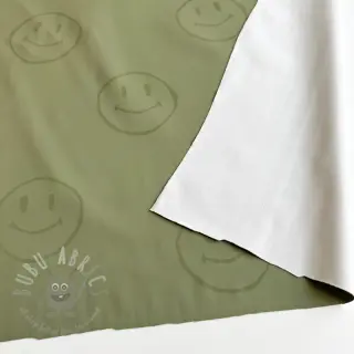 Látka na pršiplášť Happy faces army green