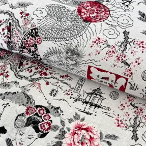 Decoratiestof jacquard Akita blanc
