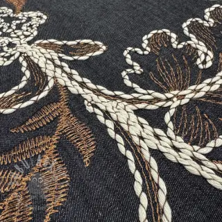 Bavlnená látka JEANS Embroidery leaves black