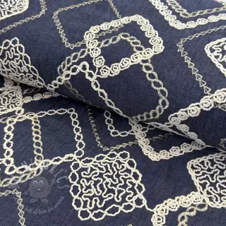 Katoenen stof JEANS EMBROIDERY Square dark blue