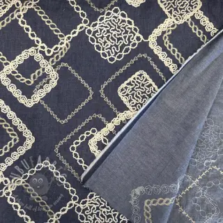 Katoenen stof JEANS EMBROIDERY Square dark blue