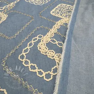 Katoenen stof JEANS EMBROIDERY Square light blue
