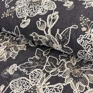 Katoenen stof JEANS EMBROIDERY Bouquet black