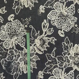 Katoenen stof JEANS EMBROIDERY Bouquet black