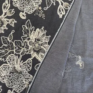Katoenen stof JEANS EMBROIDERY Bouquet black