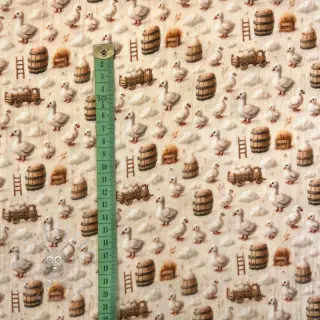 Dubbelgaas/mousseline Little farm animals design C digital print