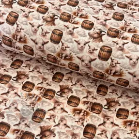 Dubbelgaas/mousseline Little farm animals design D digital print