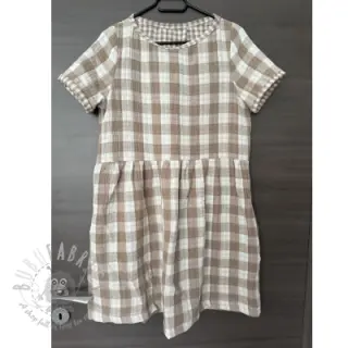 Dubbelgaas/mousseline Double sided CHECKS MINI sand