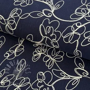 Dubbelgaas/mousseline EMBROIDERY Climbing flowers navy