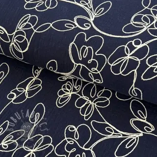 Dubbelgaas/mousseline EMBROIDERY Climbing flowers navy