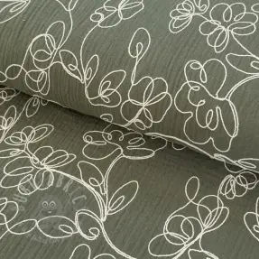 Dubbelgaas/mousseline EMBROIDERY Climbing flowers pickle