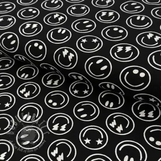 Tricot Happy faces black digital print