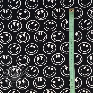 Tricot Happy faces black digital print
