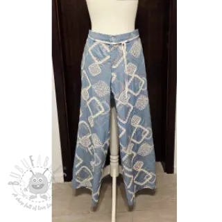Katoenen stof JEANS EMBROIDERY Square light blue