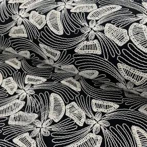 Katoenen stof EMBROIDERY Amia black