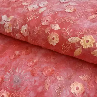 Katoenen stof TIE DYE EMBROIDERY Poppy design K