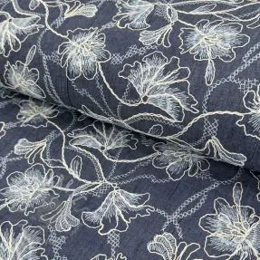 Katoenen stof JEANS EMBROIDERY Lisa design A