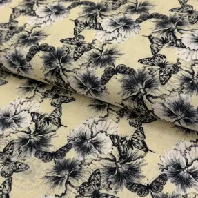 Viscose met linnen Hibiscus digital print