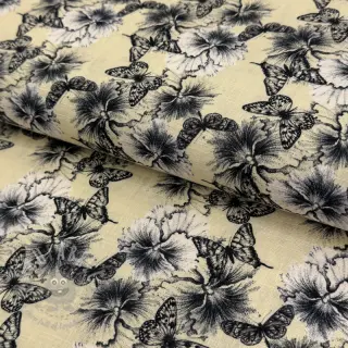 Viscose met linnen Hibiscus digital print