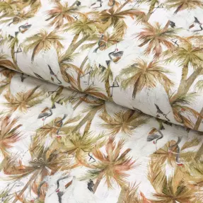 Viscose met linnen Crane bird design A digital print