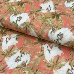 Viskóza s ľanom Crane bird design B digital print
